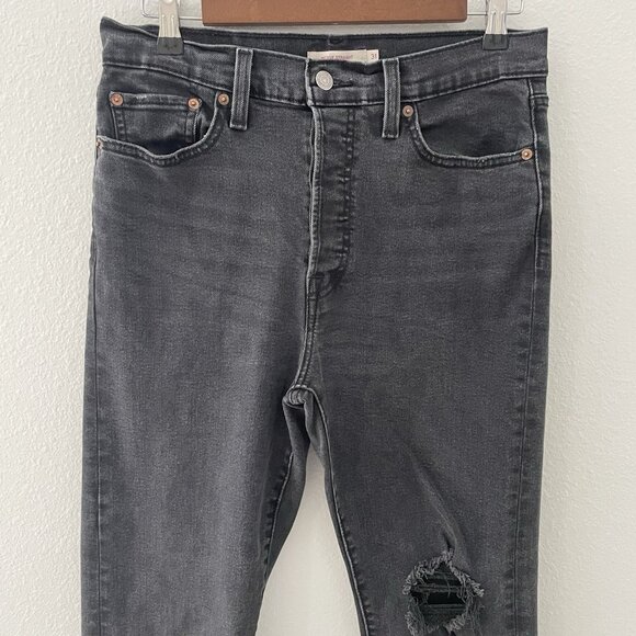 Levi’s Premium Wedgie Straight Jeans Women’s Size 31 Black Distressed High Rise - Picture 3 of 8